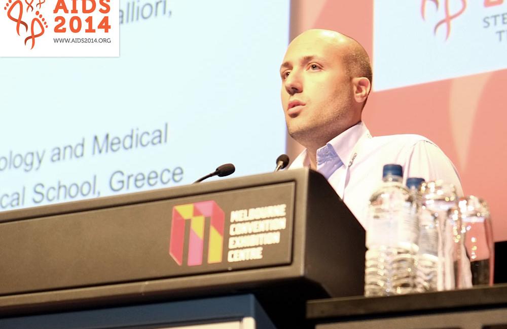 Georgios Nikolopoulos, of the University of Athens, presenting at AIDS 2014. Image by Roger Pebody (aidsmap.com).
