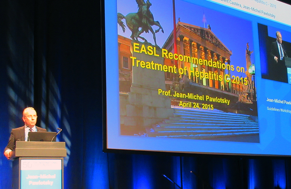 Jean-Michel Pawlotsky presenting at the International Liver Congress. Photo by Liz Highleyman, hivandhepatitis.com