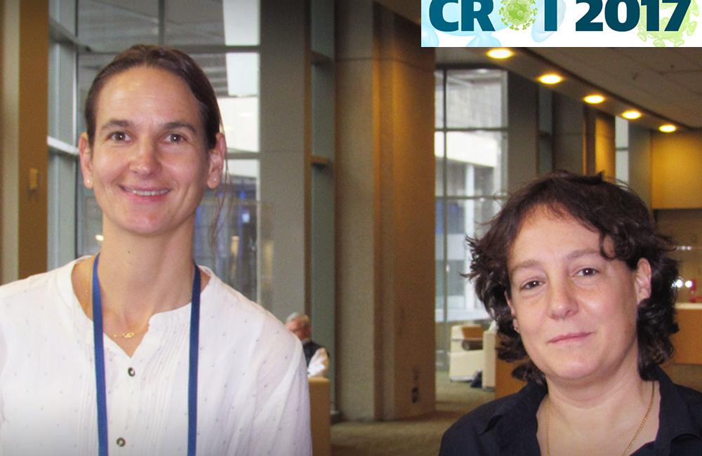 Elske Hoornenborg and Godelieve de Bree at CROI 2017. Photo by Gus Cairns, aidsmap.com