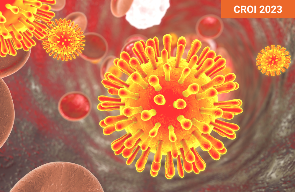 Image of red and yellow HIV viruses.
