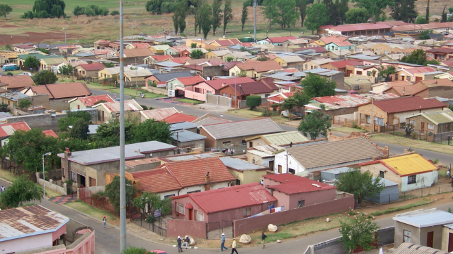 Small brick 'matchbox' houses in Soweto, South Africa.