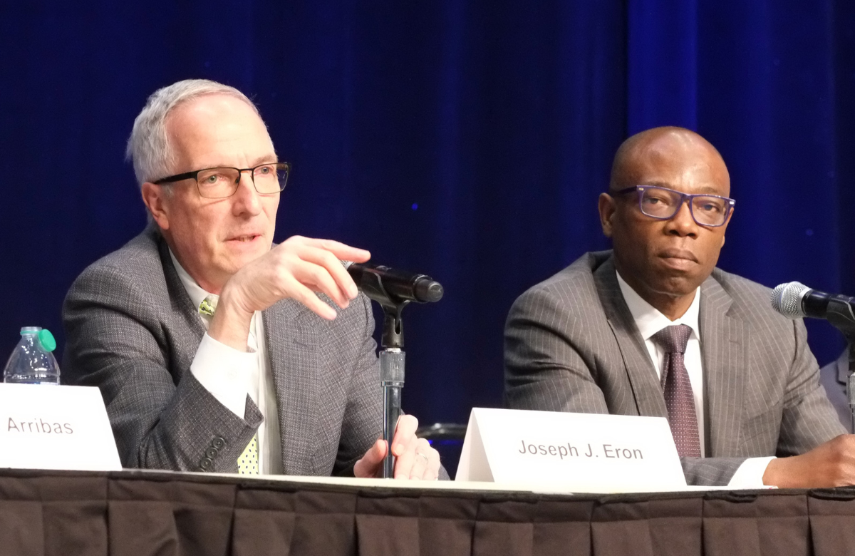 Professor Joseph Eron and Professor Babafemi Taiwo at CROI 2024. Photo by Roger Pebody.