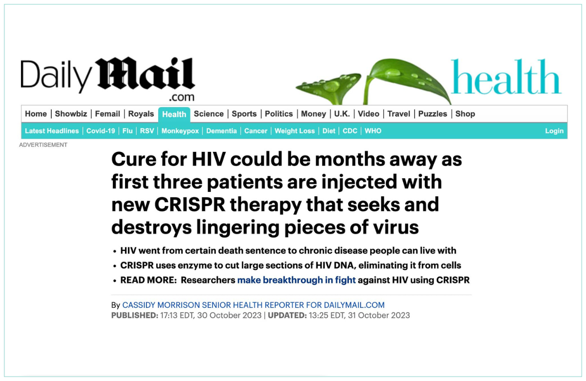 Daily Mail HIV cure headline