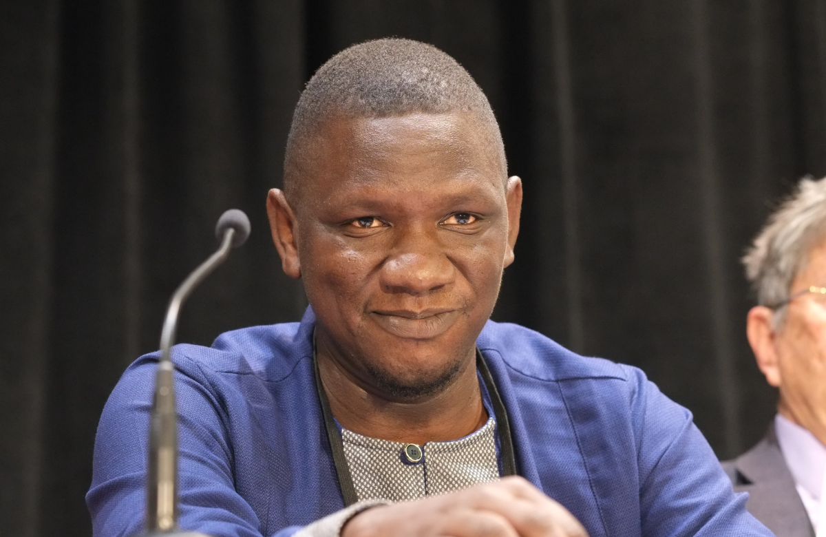 Silas Odiya of Rakai Health Sciences at a media briefing at CROI 2025.
