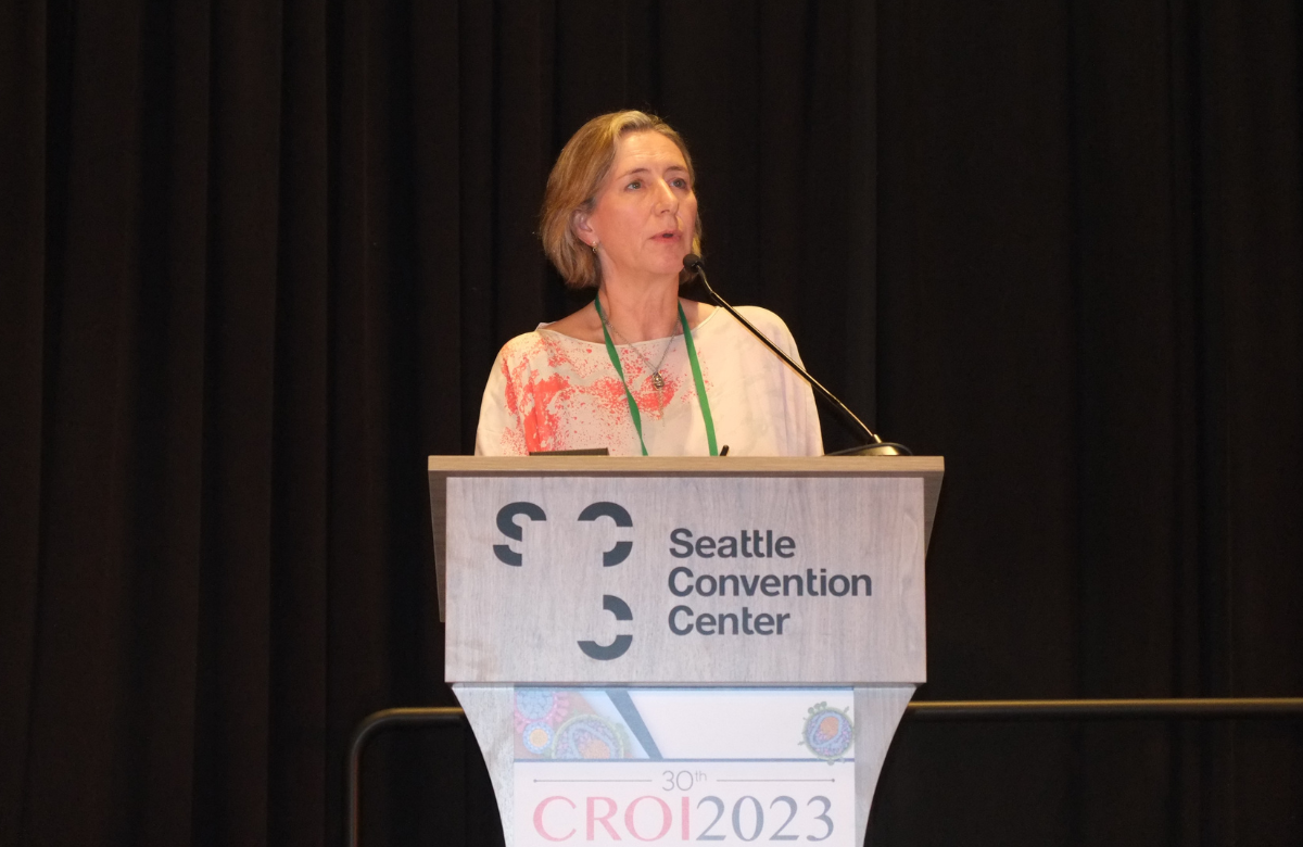 Professor Gail Matthews at CROI 2023. 