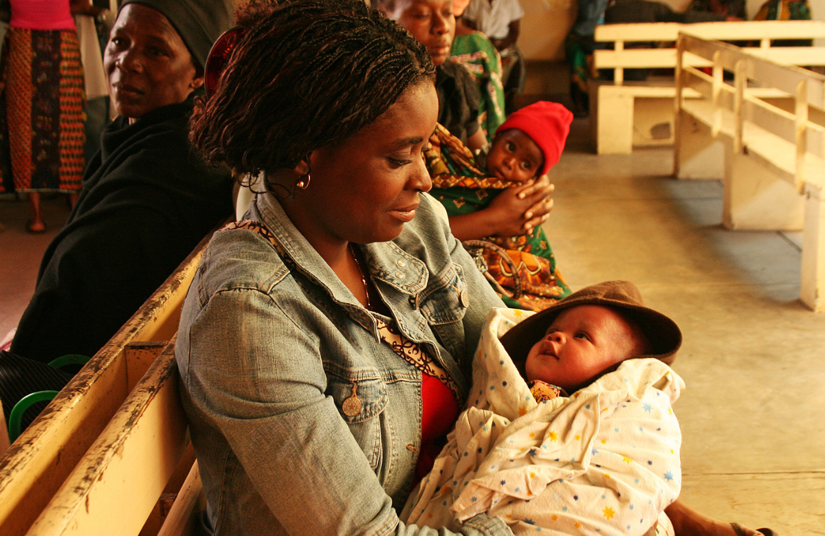 A mother and child at an HIV clinic.