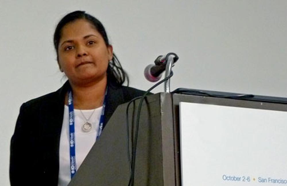 Kamla Sanasi, from the University of South Carolina, speaking at the ID Week Conference.