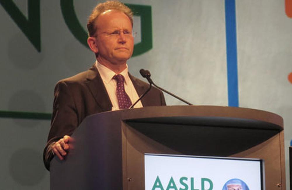 Edward Gane, of Auckland Clinical Studies, speaking at The Liver Meeting 2013. Photo by Liz Highleyman, hivandhepatitis.com