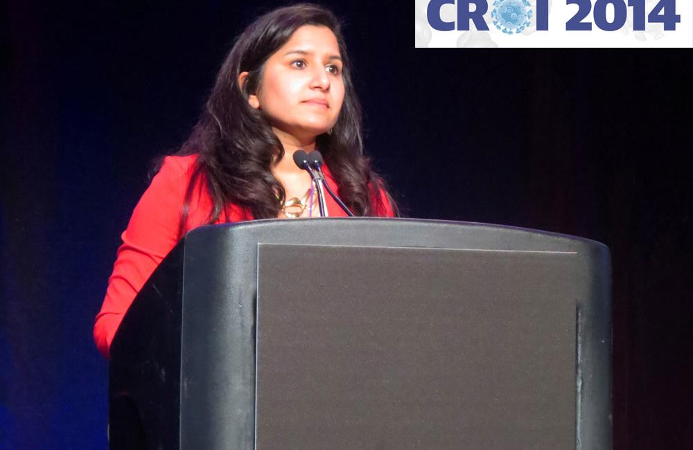 Anita Kohli, presenting at CROI 2014. Photo by Liz Highleyman, hivandhepatitis.com.