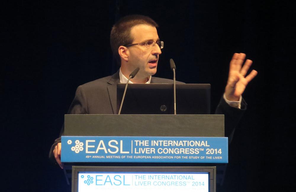 Xavier Forns speaking at the International Liver Congress 2014. Photo by Liz Highleyman, hivandhepatitis.com.