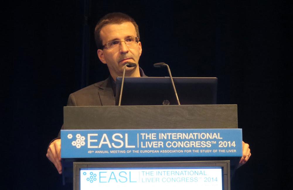 Xavier Forns speaking at the International Liver Congress 2014. Photo by Liz Highleyman, hivandhepatitis.com.