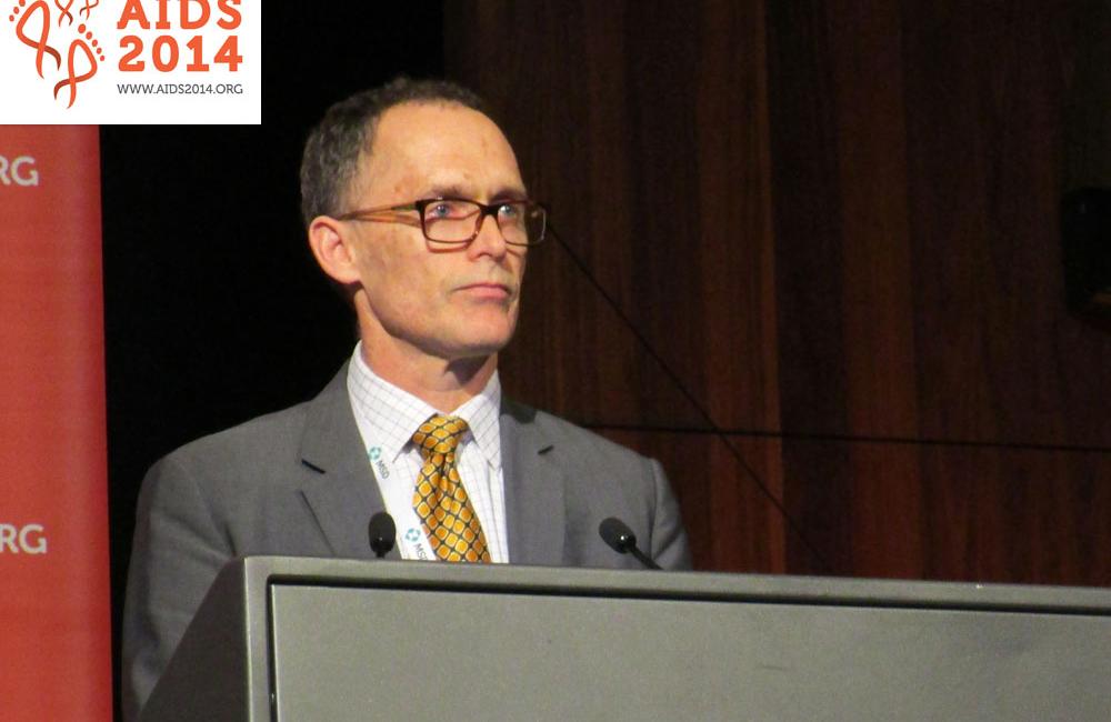 Andrew Grulich, from the Kirby Institute at the University of New South Wales, presenting at AIDS 2014. Photo by Liz Highleyman, hivandhepatitis.com