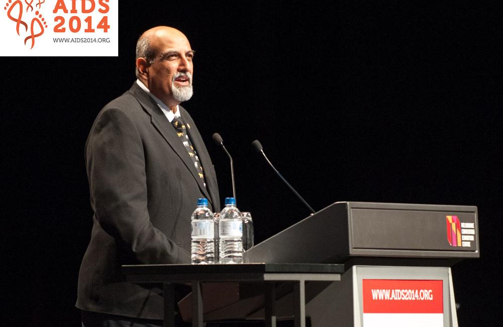Professor Salim Abdool Karim, director of the Centre for the AIDS Programme of Research in South Africa (CAPRISA), speaking at AIDS 2014. ©IAS/Marcus Rose/Workers' Photos