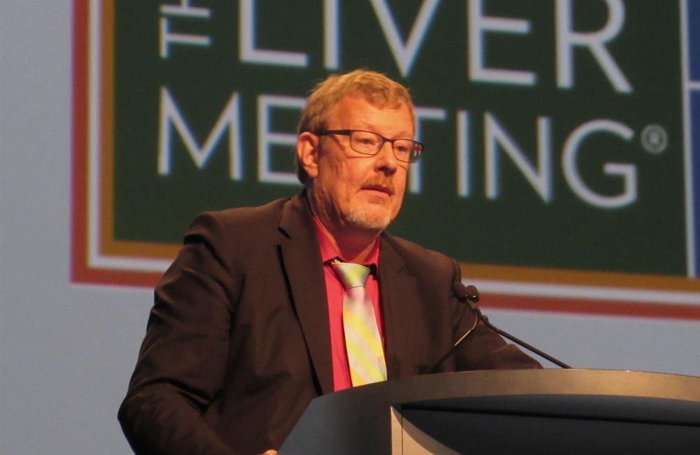 Jürgen Rockstroh, speaking at the American Association for the Study of Liver Diseases (AASLD) Liver Meeting. Photo by Liz Highleyman, hivandhepatitis.com.