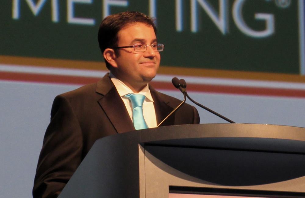 Parvez Mantry speaking at the American Association for the Study of Liver Diseases (AASLD) Liver Meeting. Photo by Liz Highleyman, hivandhepatitis.com.