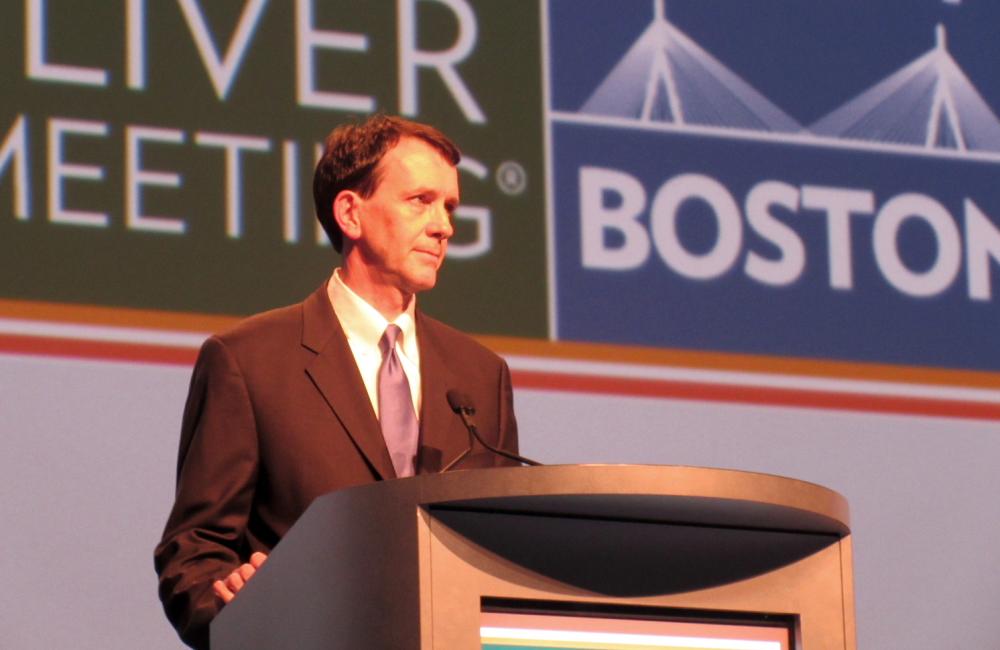 Andrew Muir speaking at the American Association for the Study of Liver Diseases (AASLD) Liver Meeting. Photo by Liz Highleyman, hivandhepatitis.com