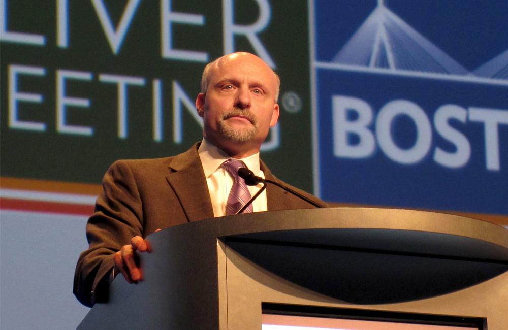 Steven Flamm, speaking at the American Association for the Study of Liver Diseases (AASLD) Liver Meeting. Photo by Liz Highleyman, hivandhepatitis.com.