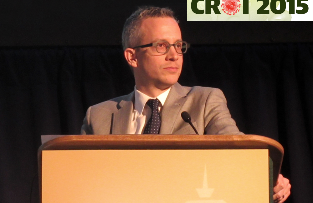 Jared Baeten presenting at CROI 2015. Photo by Liz Highleyman, hivandhepatitis.com