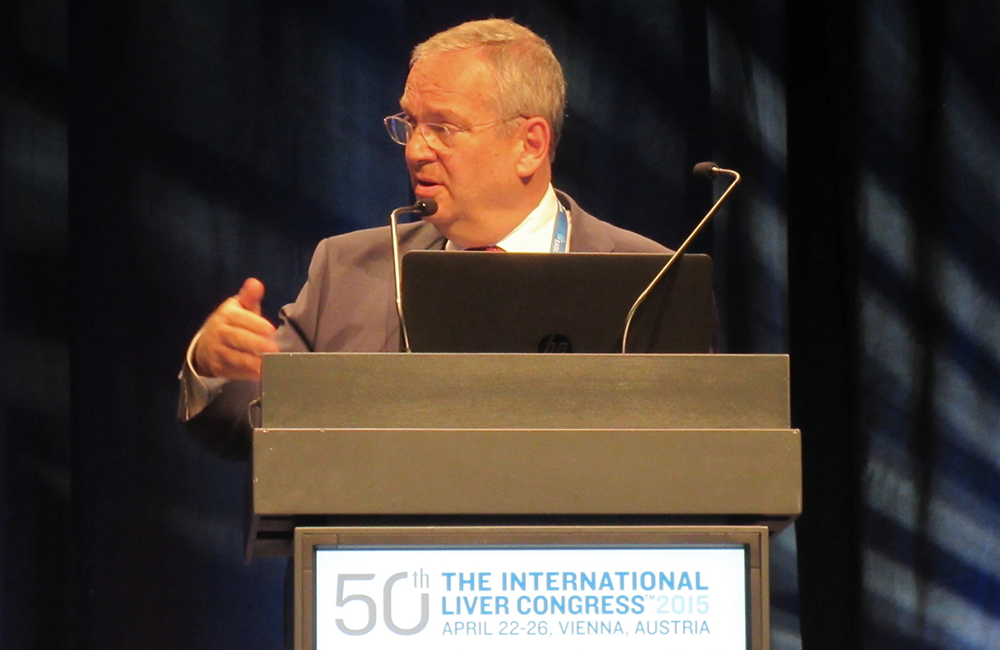 Dr Ira Jacobson of Weill-Cornell Medical College presents results of the C-SALT study. Photo by Liz Highleyman, hivandhepatitis.com