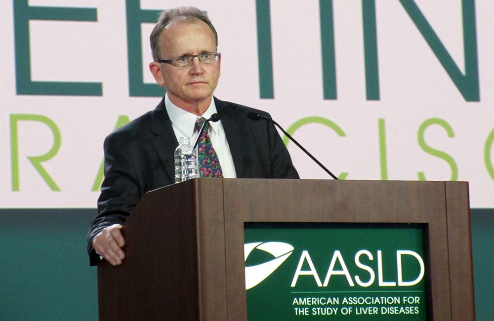 Edward Gane, presenting at AASLD 2015. Photo by Liz Highleyman, hivandhepatitis.com