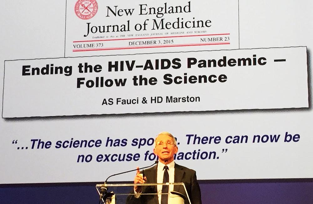 Anthony Fauci presenting at the 2015 National HIV Prevention Conference. Photo by Liz Highleyman, hivandhepatitis.com