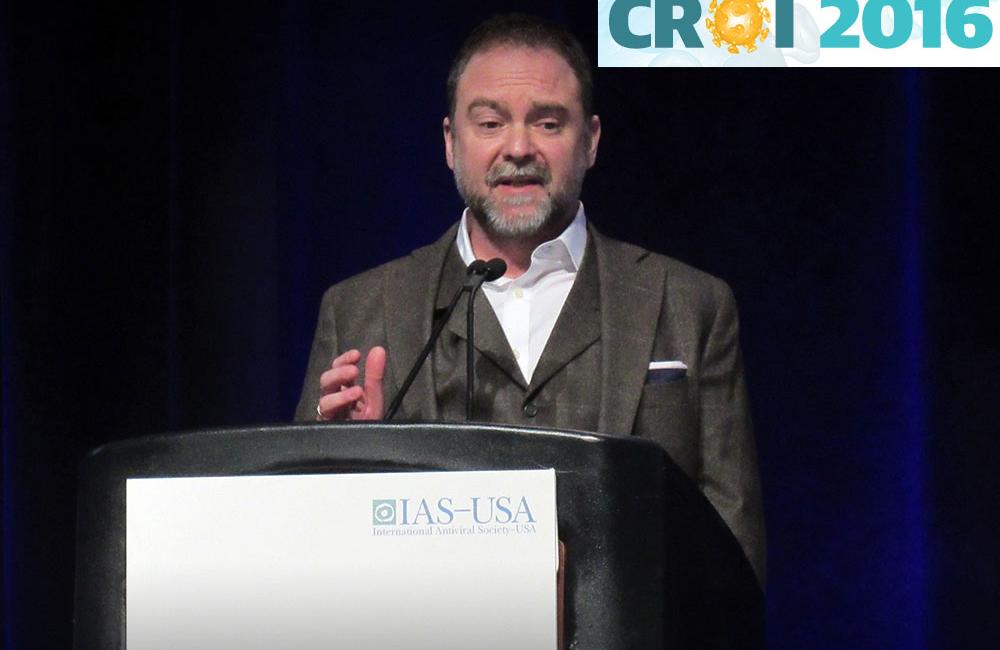 Ross Cranston presenting at CROI 2016. Photo by Liz Highleyman, hivandhepatitis.com