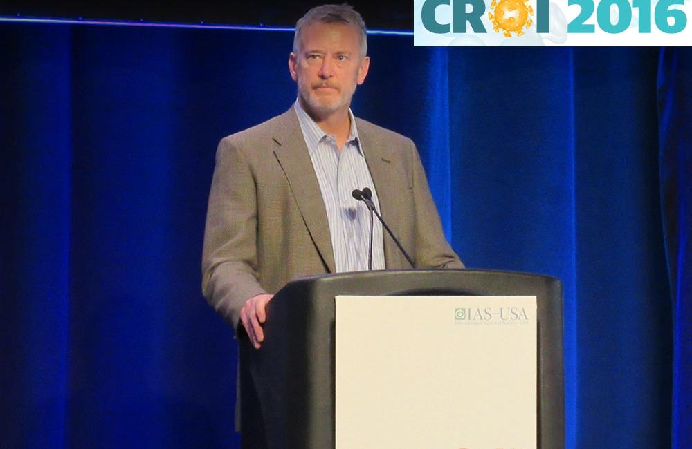 Joel Gallant presenting at CROI 2016. Photo by Liz Highleyman, hivandhepatitis.com