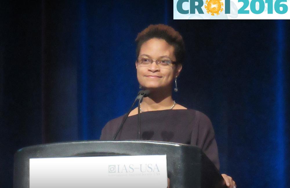 Tonia Poteat at CROI 2016. Photo by Liz Highleyman, hivandhepatitis.com