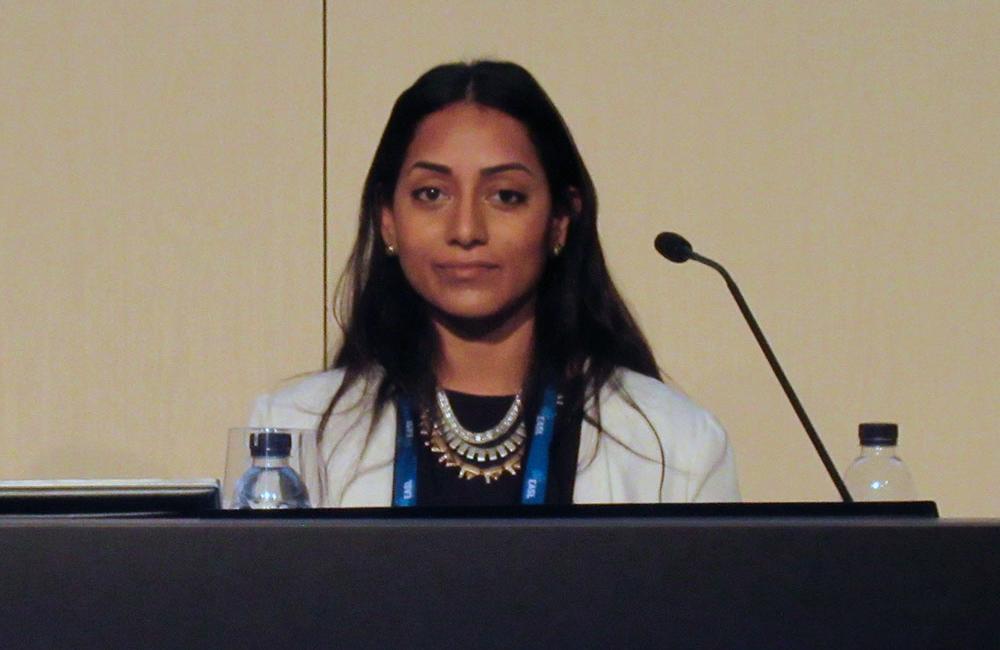 Sarah Kattakuzhy of the University of Maryland presenting at ILC 2016. Photo by Liz Highleyman, hivandhepatitis.com