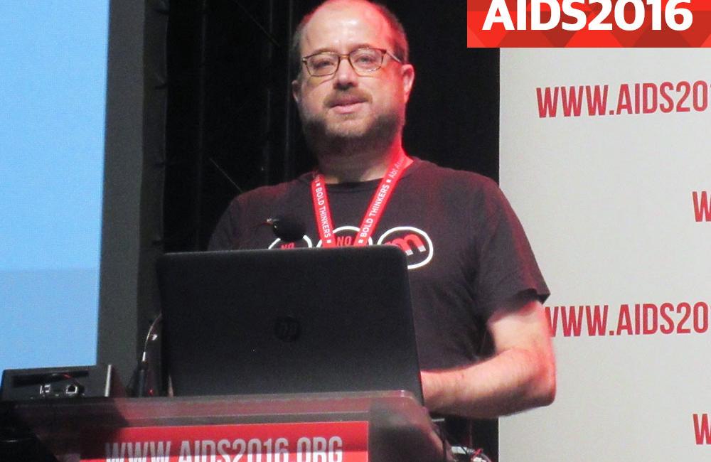 Pierre-Cedric Crouch presenting at AIDS 2016. Photo by Liz Highleyman, hivandhepatitis.com