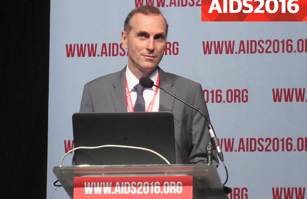 Jean-Michel Molina presenting at AIDS 2016. Photo by Liz Highleyman, hivandhepatitis.com