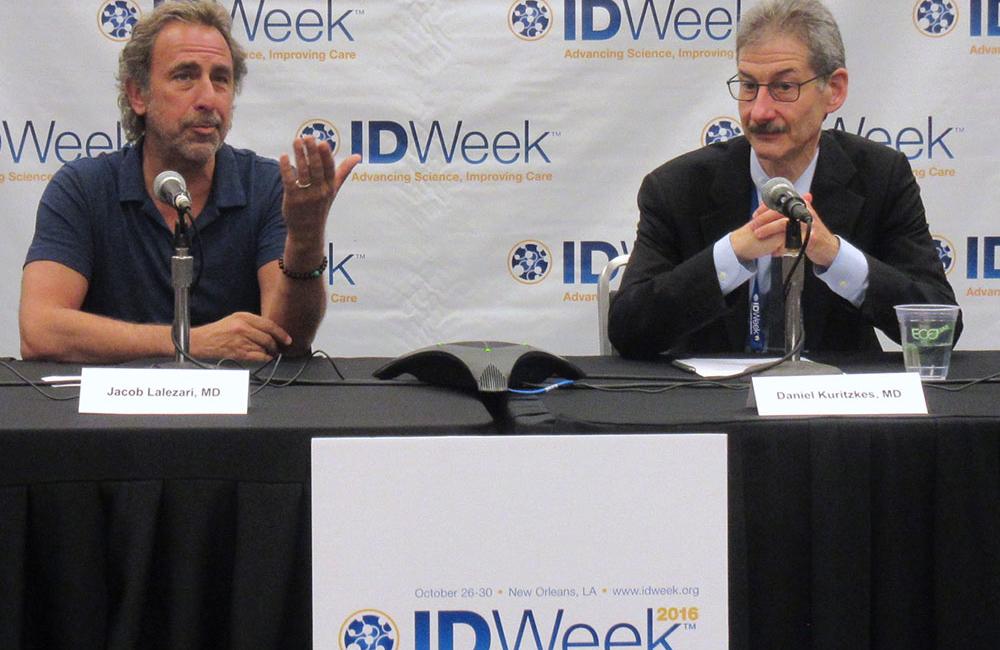 Dr Jay Lalezari and Prof. Daniel Kuritzkes. Photo by Liz Highleyman, hivandhepatitis.com