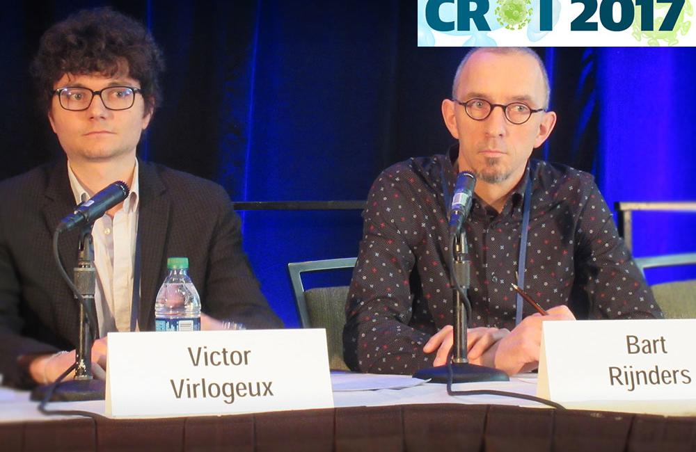 Victor Virlogeux and Bart Rijnders at CROI 2017. Photo by Liz Highleyman, hivandhepatitis.com