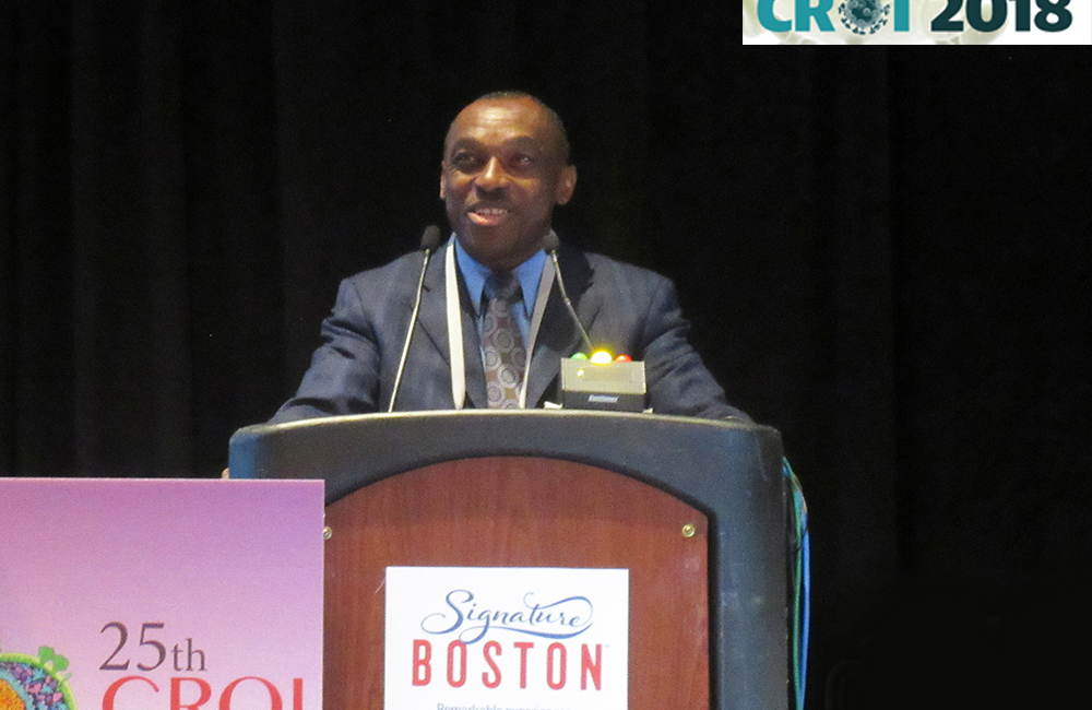 Roger Bedimo presenting at CROI 2018. Photo by Liz Highleyman.