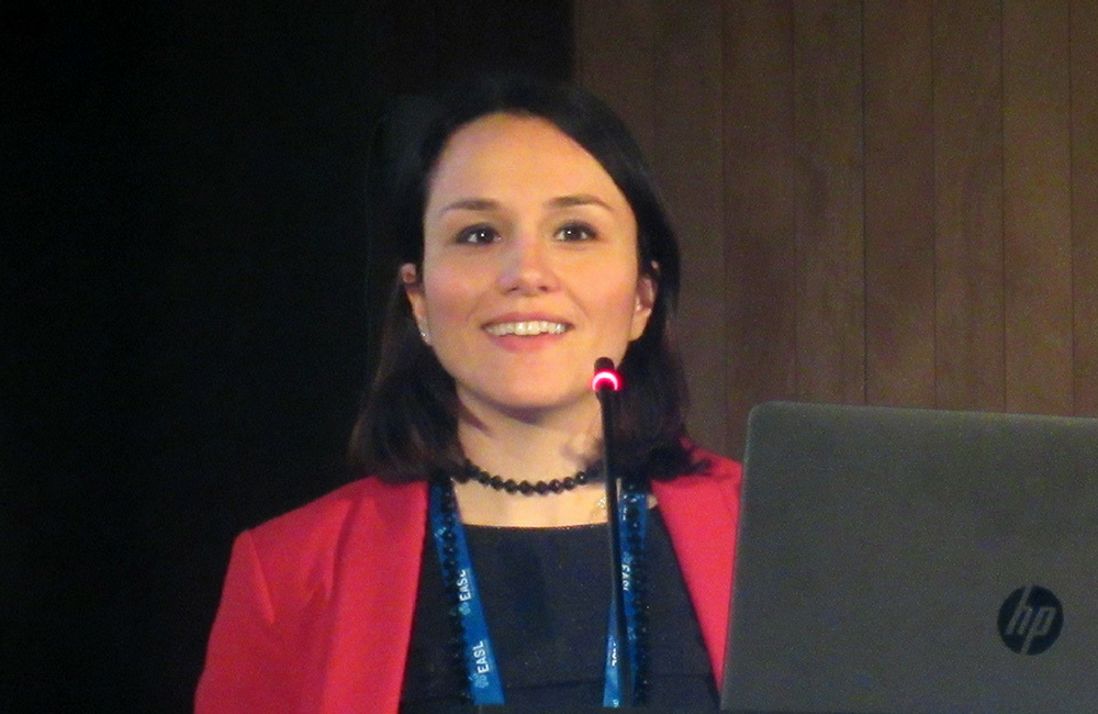 Chiara Mazzarelli, one of the study researchers, at The International Liver Congress, 2018. Photo by Liz Highleyman.
