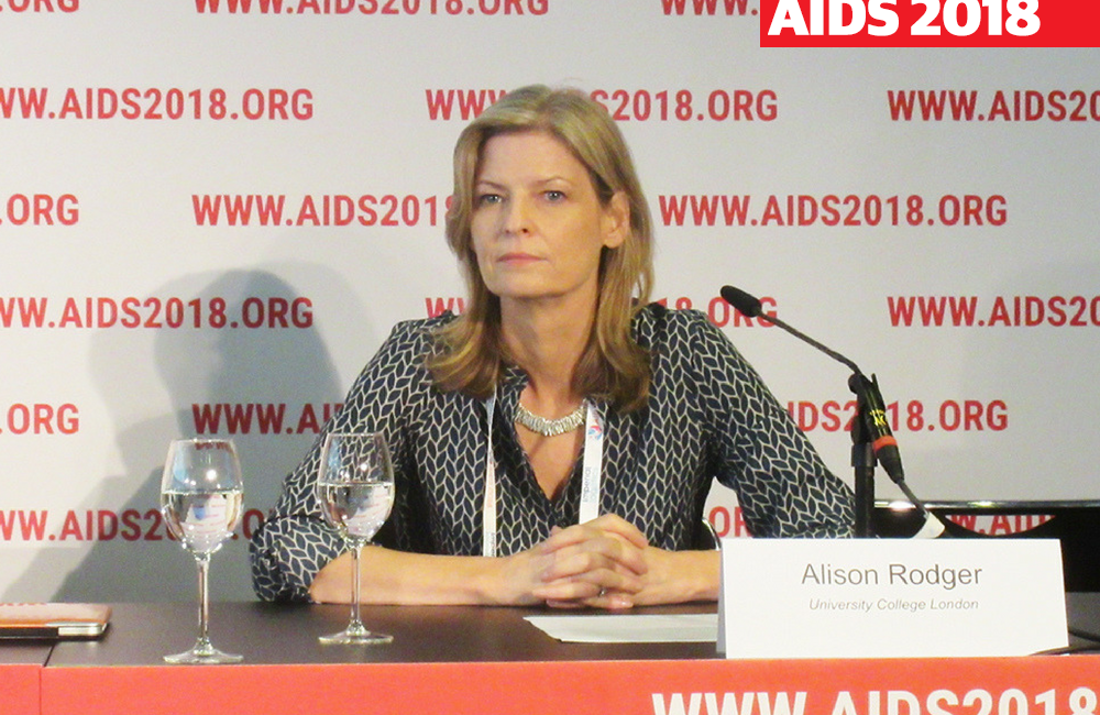 Alison Rodger at the PARTNER 2 press conference. Photo by Liz Highleyman.