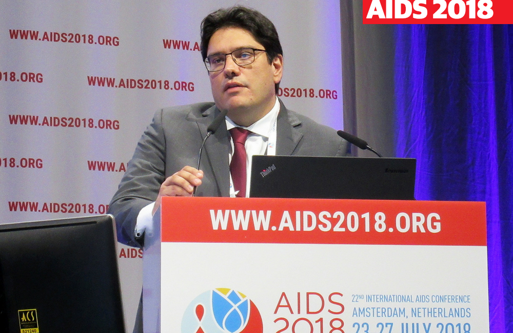 Hugo Perazzo at AIDS 2018. Photo by Liz Highleyman.