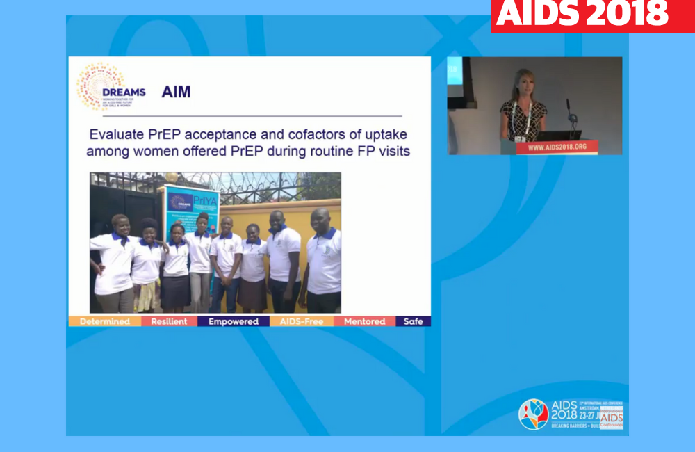 Image from the webcast of Jillian Pintye presenting results from the PRIYA programme at AIDS 2018.