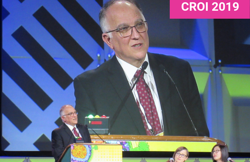 Pablo Tebas presenting at CROI 2019. Photo by Liz Highleyman.