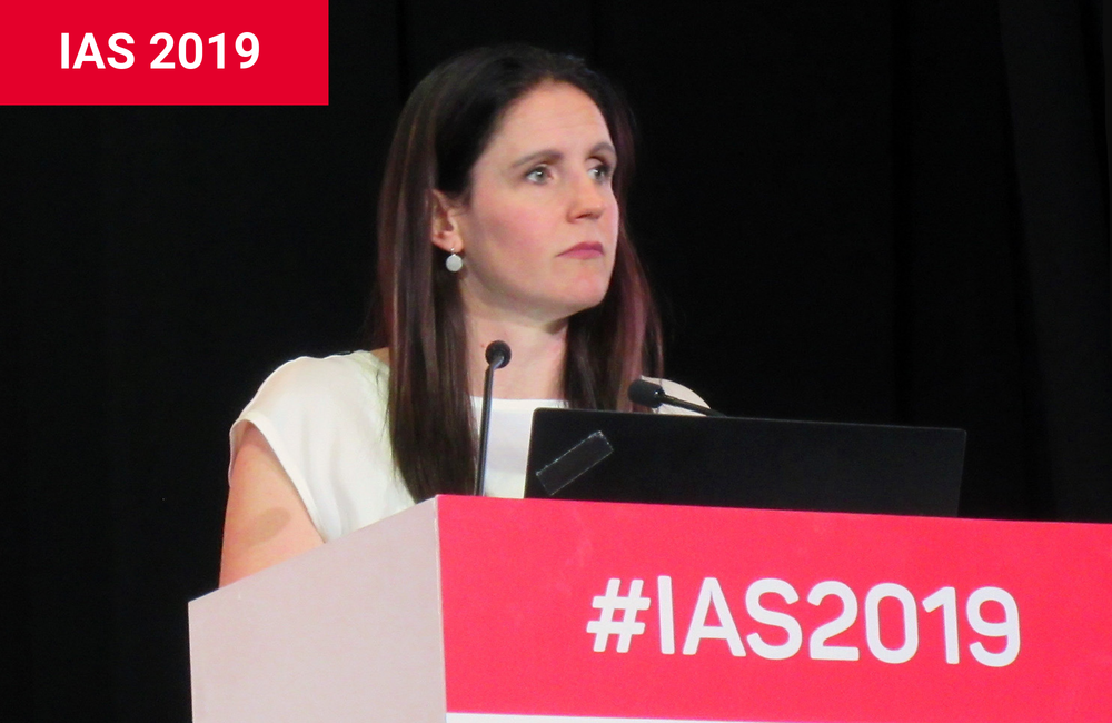 Janine Trevyllian at IAS 2019. Photo by Liz Highleyman.