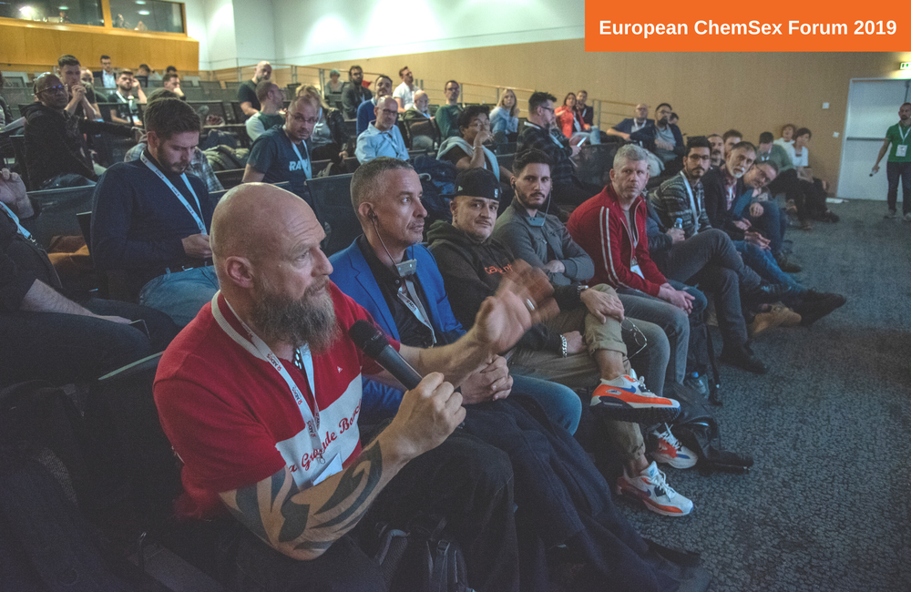 Jan Großer speaking at the ChemSex Forum in Paris. Image: Adam Schultz