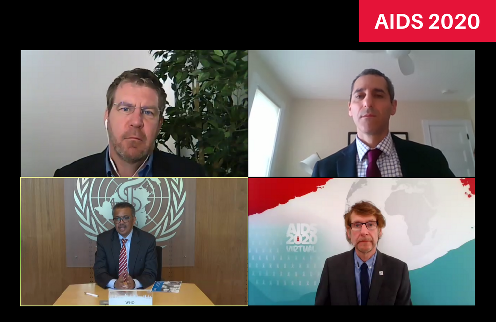 Image: Douglas Krakower (top right), lead researcher in the Boston PrEP study, at an AIDS 2020 online press conference