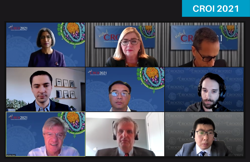 Professor Nicholas Paton (bottom, left) presenting to CROI 2021. Professor Nicholas Paton (bottom, left) presenting to CROI 2021.