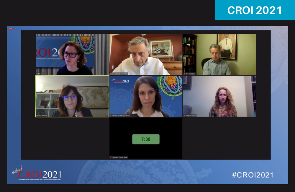 Dr Beatriz Mothe (bottom left) presenting to CROI 2021. Dr Beatriz Mothe (bottom left) presenting to CROI 2021.