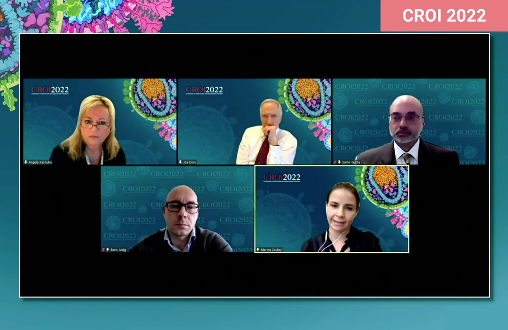 Dr Boris Juelg (bottom left) and Dr Marina Caskey (bottom right) at CROI 2022. Dr Boris Juelg (bottom left) and Dr Marina Caskey (bottom right) at CROI 2022.