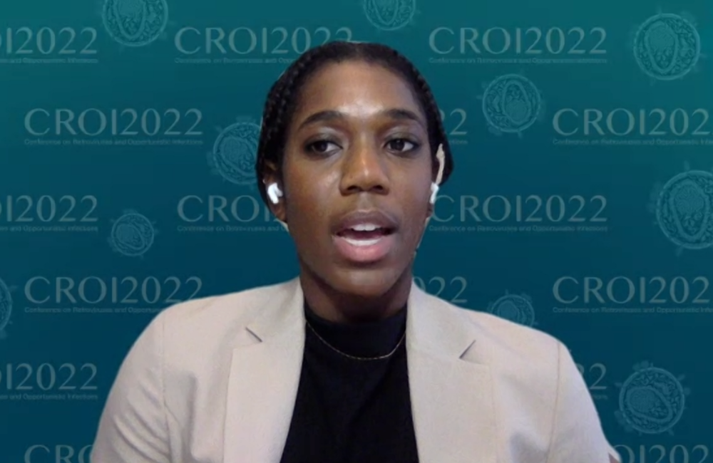 Maya Jackson-Gibson presenting the study on COVID-19 and adverse birth outcomes at CROI 2022. Maya Jackson-Gibson presenting the study on COVID-19 and adverse birth outcomes at CROI 2022.