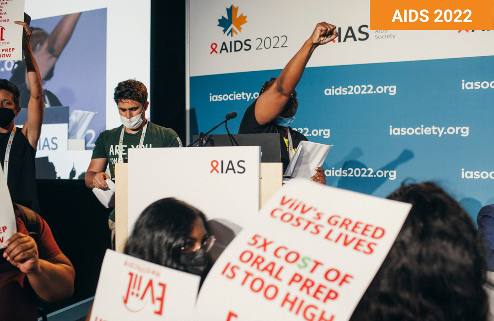 Sibongile Tshabalala, Chairperson of South Africa’s Treatment Action Campaign, leading the protest over lack of access to injectable PrEP at AIDS 2022. Photo©Jordi Ruiz Cirera/IAS
