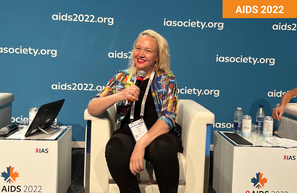 Dr Carmen Logie at AIDS 2022. Photo by Lesley Gittings. Dr Carmen Logie at AIDS 2022. Photo by Lesley Gittings.