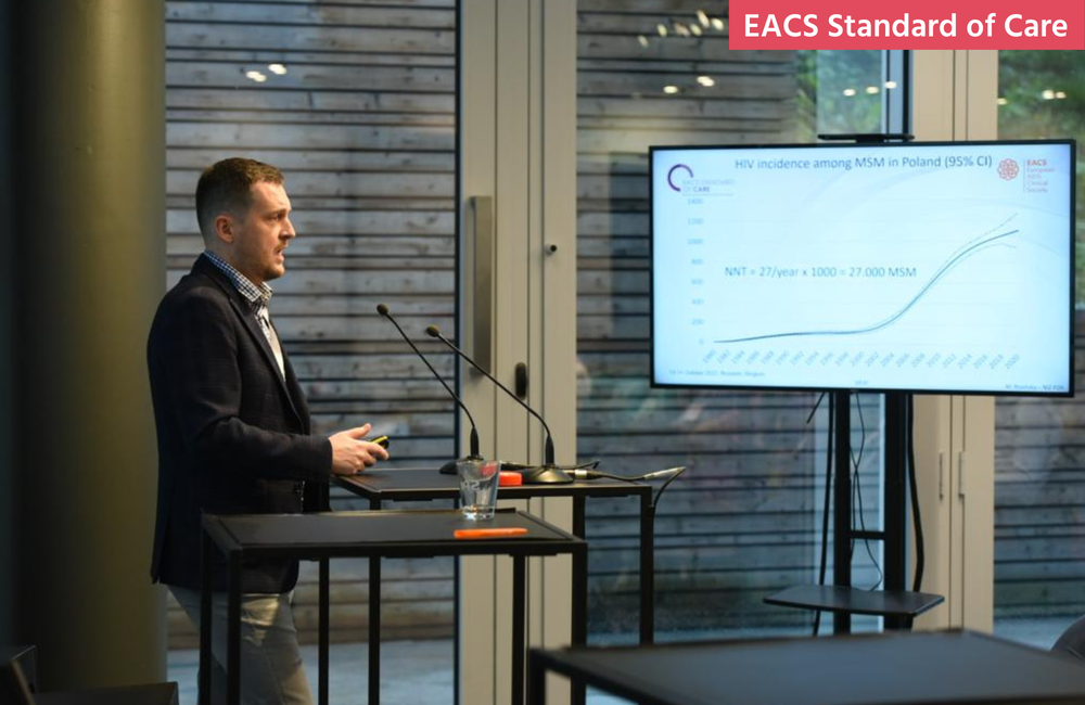 Dr Bartosz Szetela presenting at the EACS Standard of Care meeting. Photo by Bernard de Keyzer.