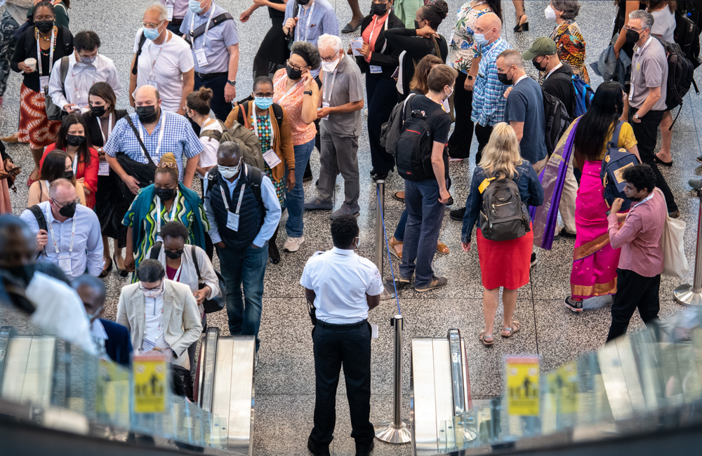 Delegates at the AIDS 2022 conference centre, Montreal. Photo©Steve Forrest/Workers’ Photos/IAS